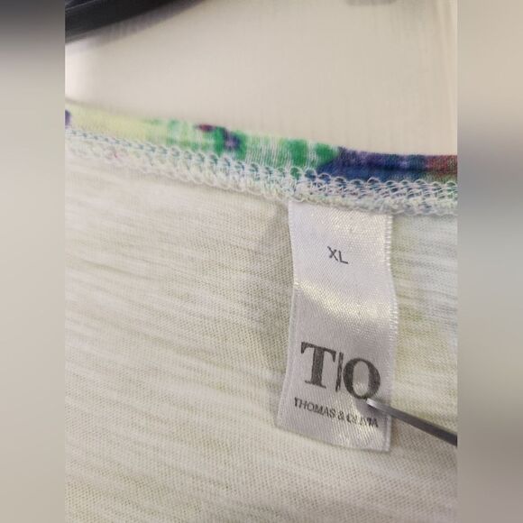 Thomas&Olivia XL Multicolored Beach Print Shrtsl Beaded 100% Cotton Women’s Top - Picture 3 of 10